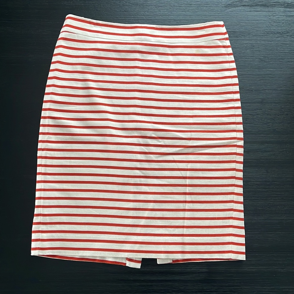J Crew The Pencil Skirt Red and Cream Striped Size 2